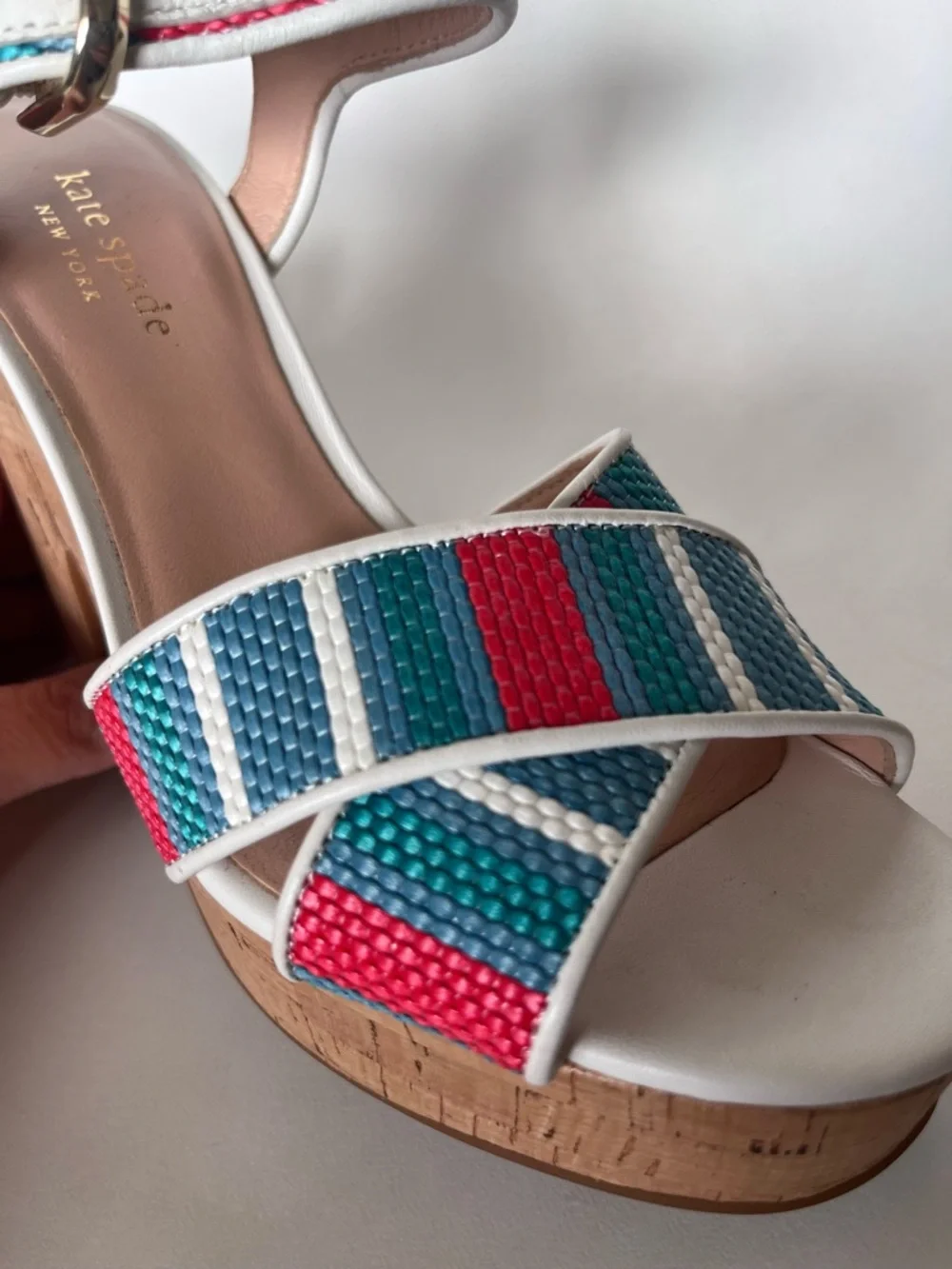 Kate Spade Grace Striped Raffia Platform Sandals w Dust Bag Size 7.5